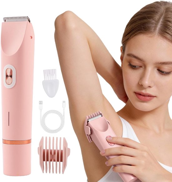 Wiederaufladbarer Elektrischer Haartrimmer Mit Zwei Scherköpfen, Multifunktional, Wasserdicht, Mit Kamm Und Usb-c-ladeanschluss, Pink