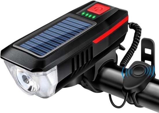 120-db-hupe – Multifunktionaler Fahrradscheinwerfer – Solar- Und Usb-ladefunktion – Hohe Helligkeit – Fahrradlicht – Fahrradscheinwerfer – Fahrradlicht – Rot