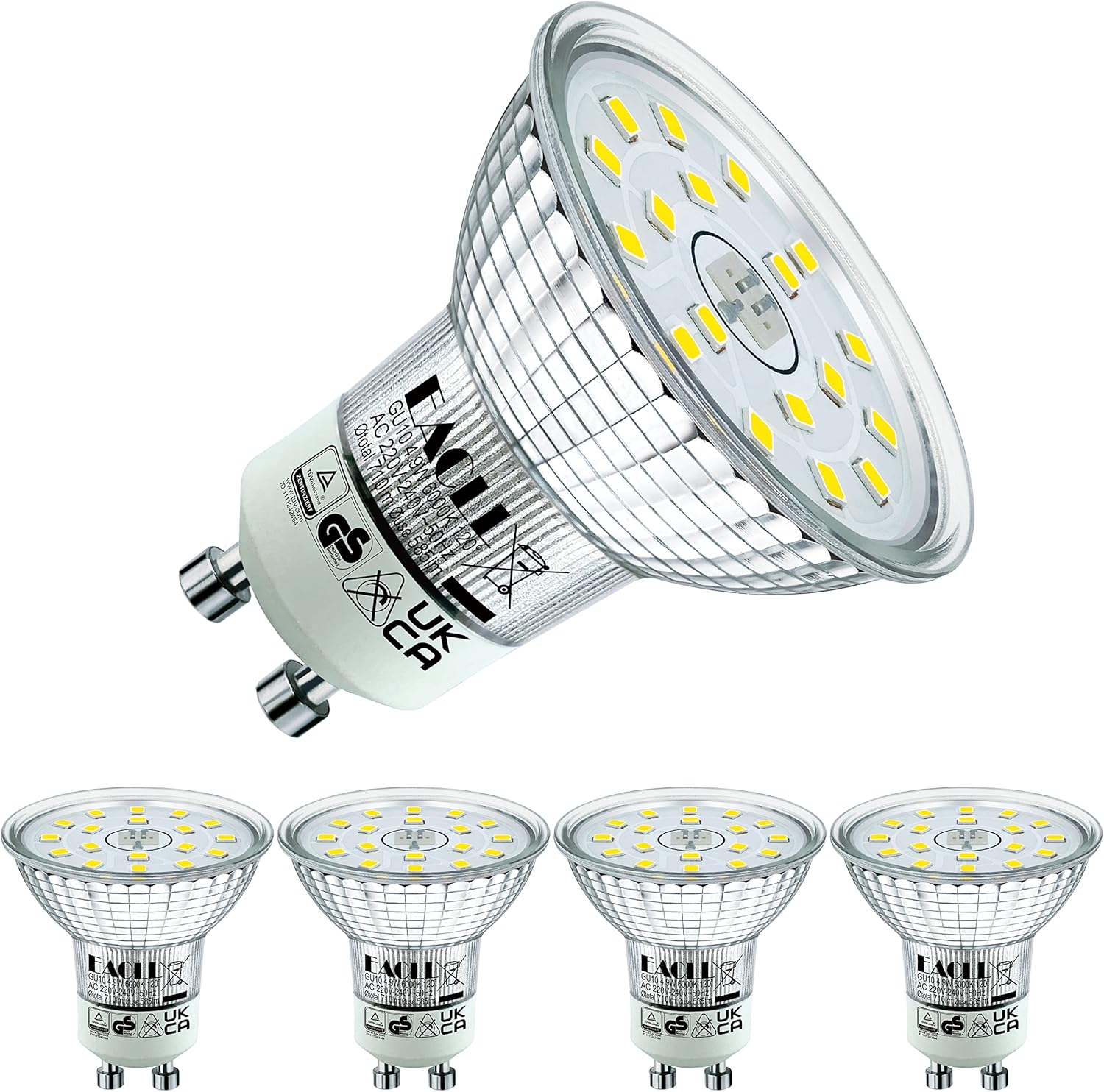 Gu10 Led-lampen, Kaltweiß, 4,9 W, 5er-pack, 6000 K, 585 Lumen, Flimmerfreies Licht, Breiter Abstrahlwinkel 120°, Nicht Dimmbar, 230 V Wechselstrom, Reflektorlampe
