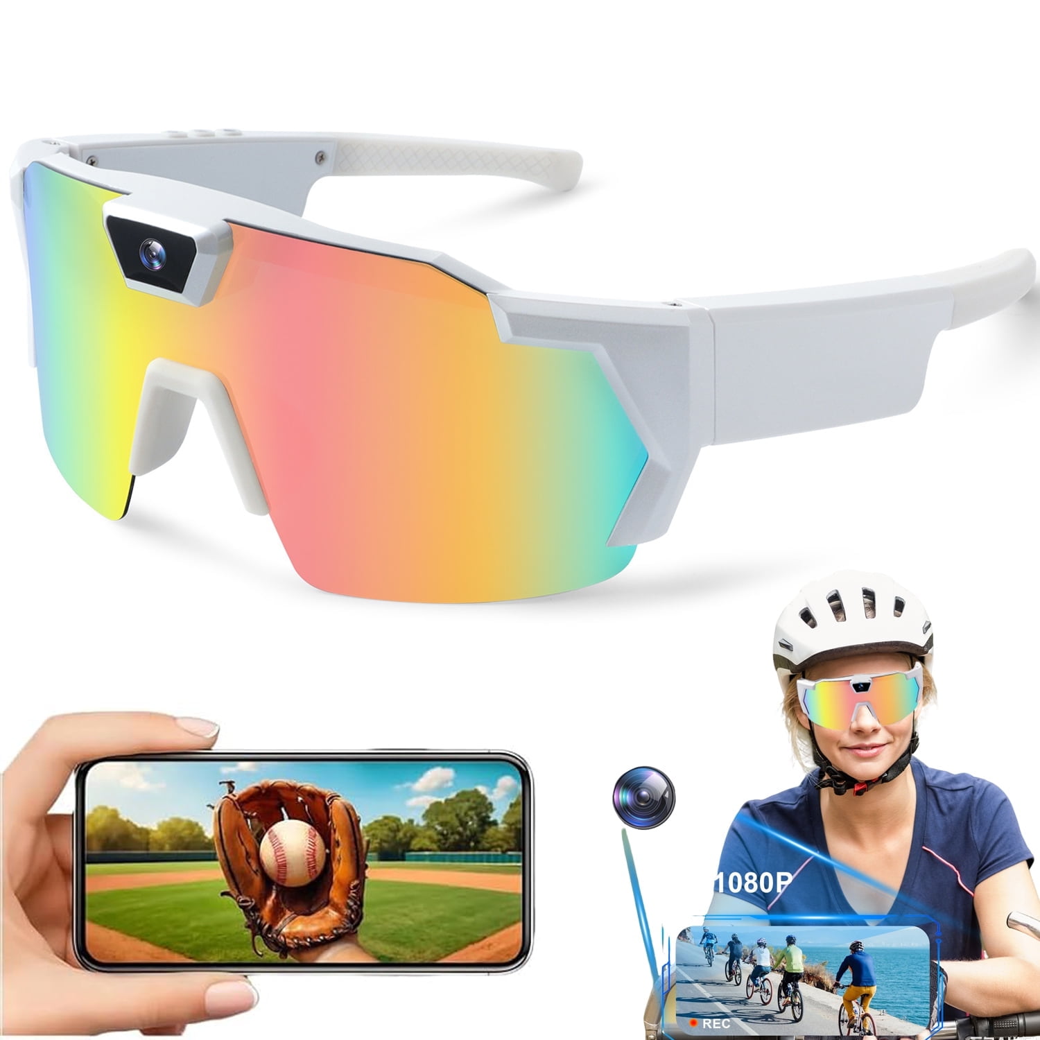 Intelligente Kamerabrille, Outdoor-sportbrille, Hd-videoaufzeichnung, Fahrradbrille, Tragbares Audio Und Drahtlose Kamera, Unisex, Weiß