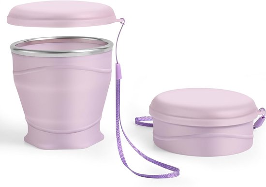 Faltbarer Silikon-reisebecher (260 Ml) Mit Staubschutzhülle, Helllila