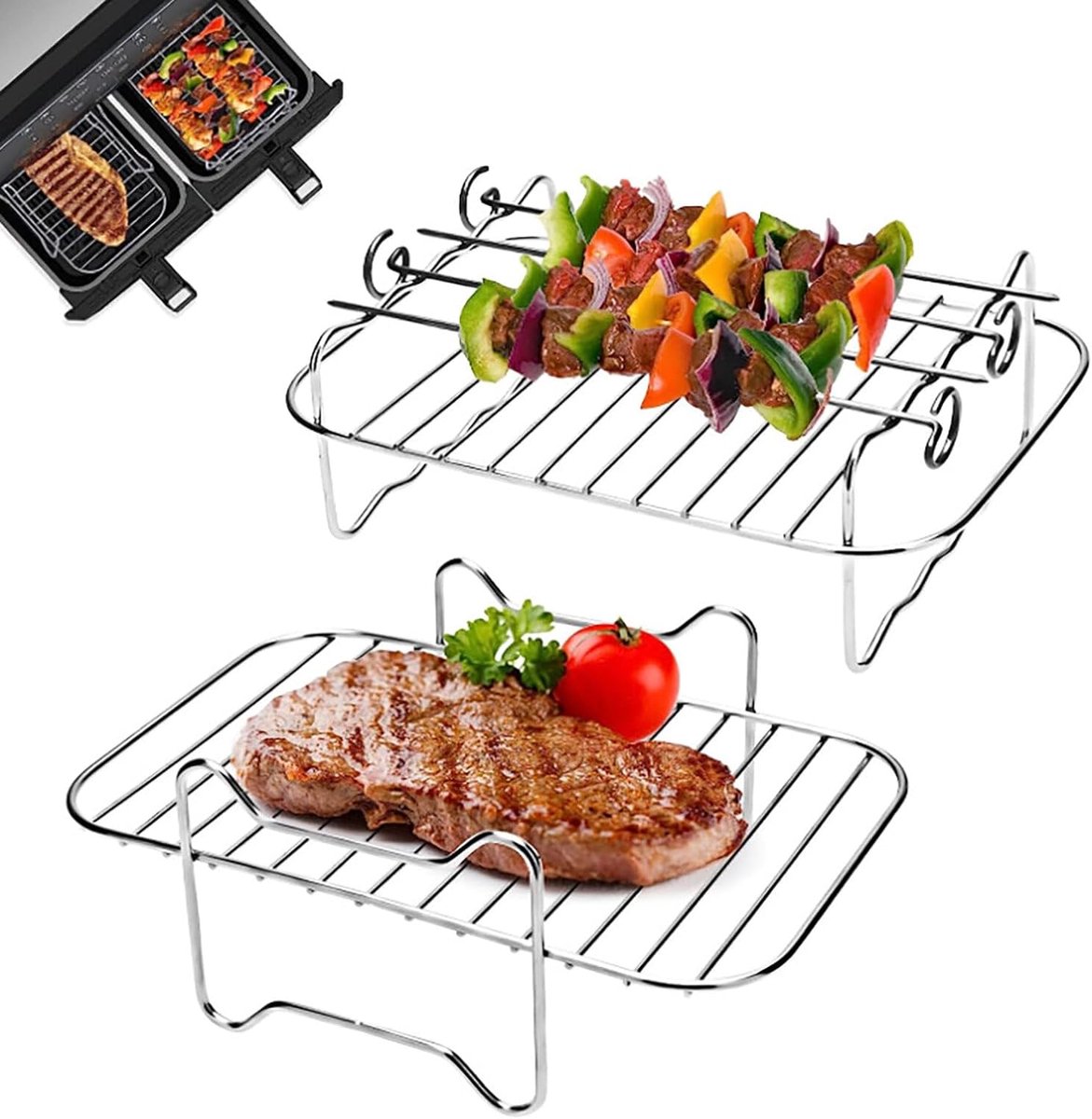 Airfryer-rost (2-teilig), Quadratischer Airfryer-grillrost, Edelstahl-grill- Und Dörrrost, Stapelbarer Airfryer-korb, Airfryer-zubehör, Backofen Und