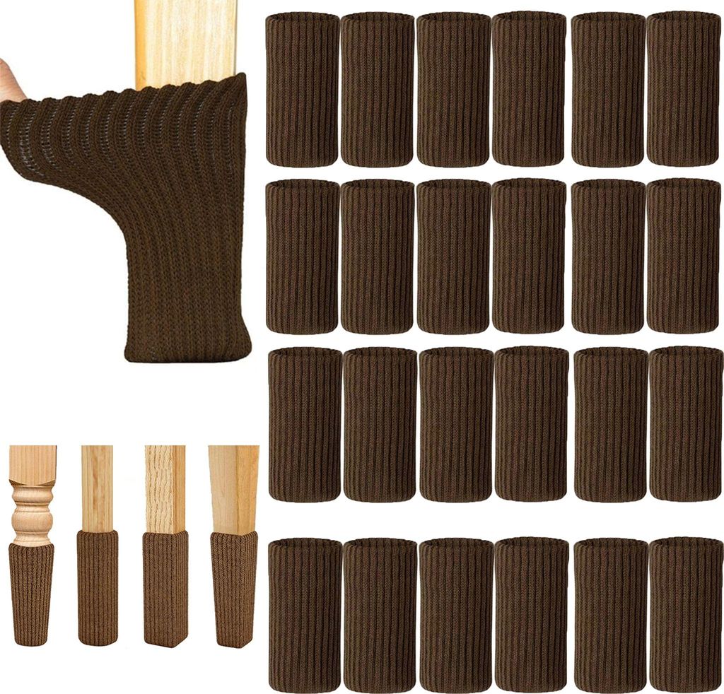24-teiliges Stuhlhussen-set, Elastische Beinüberzüge Aus Strickfilz, Schützt Böden Vor Kratzern Und Geräuschen (braun)