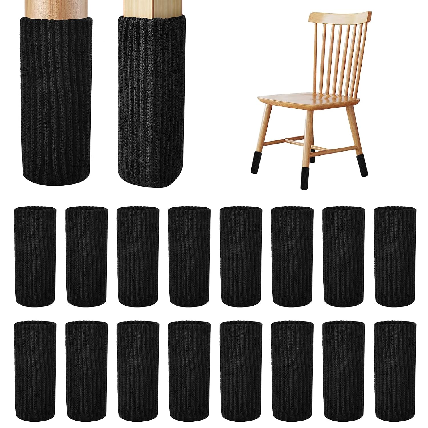 24-teiliges Stuhlhussen-set, Elastische Beinüberzüge Aus Strickfilz, Schützt Böden Vor Kratzern Und Geräuschen (schwarz)