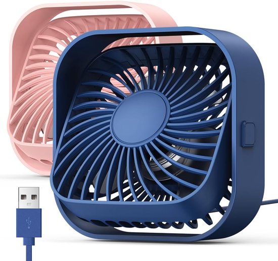 Tischventilator, Leise Und Kompakt, Rutschfest, Usb-betrieben, 360° Verstellbar, Drei Windgeschwindigkeiten, Blau-rosa Doppelverpackung, Für Büro, Zuhause Und Sommer