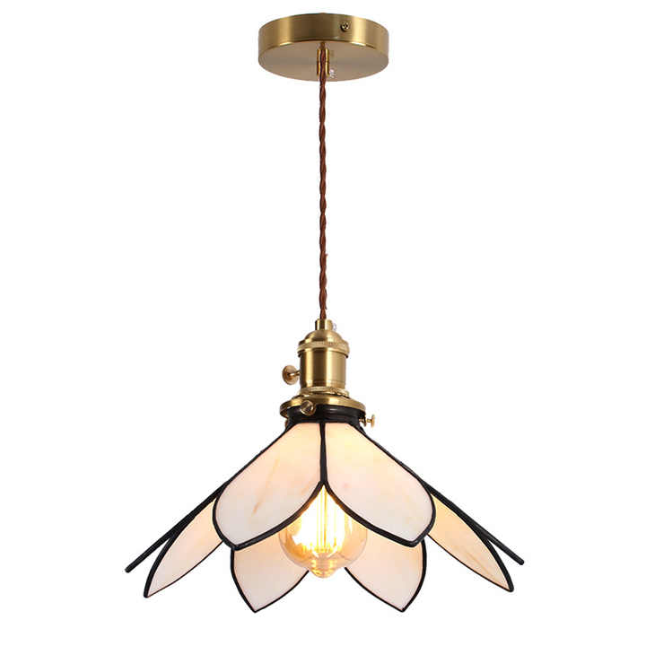 Kreative Minimalistische 30 Cm (12 Zoll) Hängeleuchte Im Tiffany-stil, Einfarbig, Floral, Beige-cremefarben, Buntglas, Moderne Pendelleuchte Für Die Decke