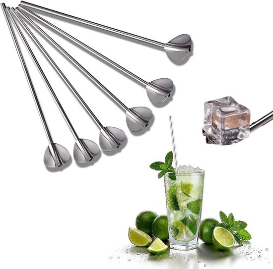 6-teiliges Edelstahl-strohhalm- Und Löffelset, Wiederverwendbar, Herzförmig (silber)