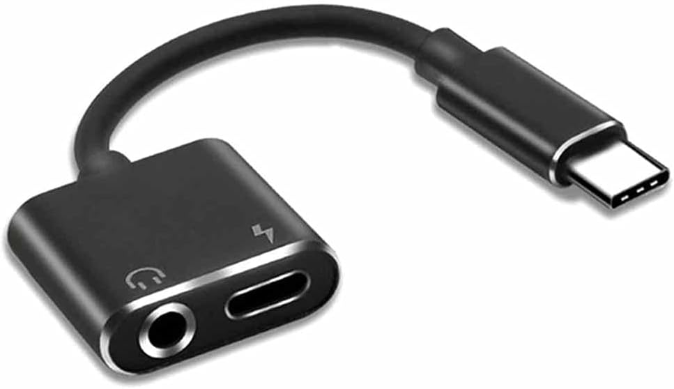 2-in-1 Usb-c-auf-3,5-mm-kopfhöreranschluss-adapter/ladeanschluss, Aux-audio-kopfhörer – Schwarz