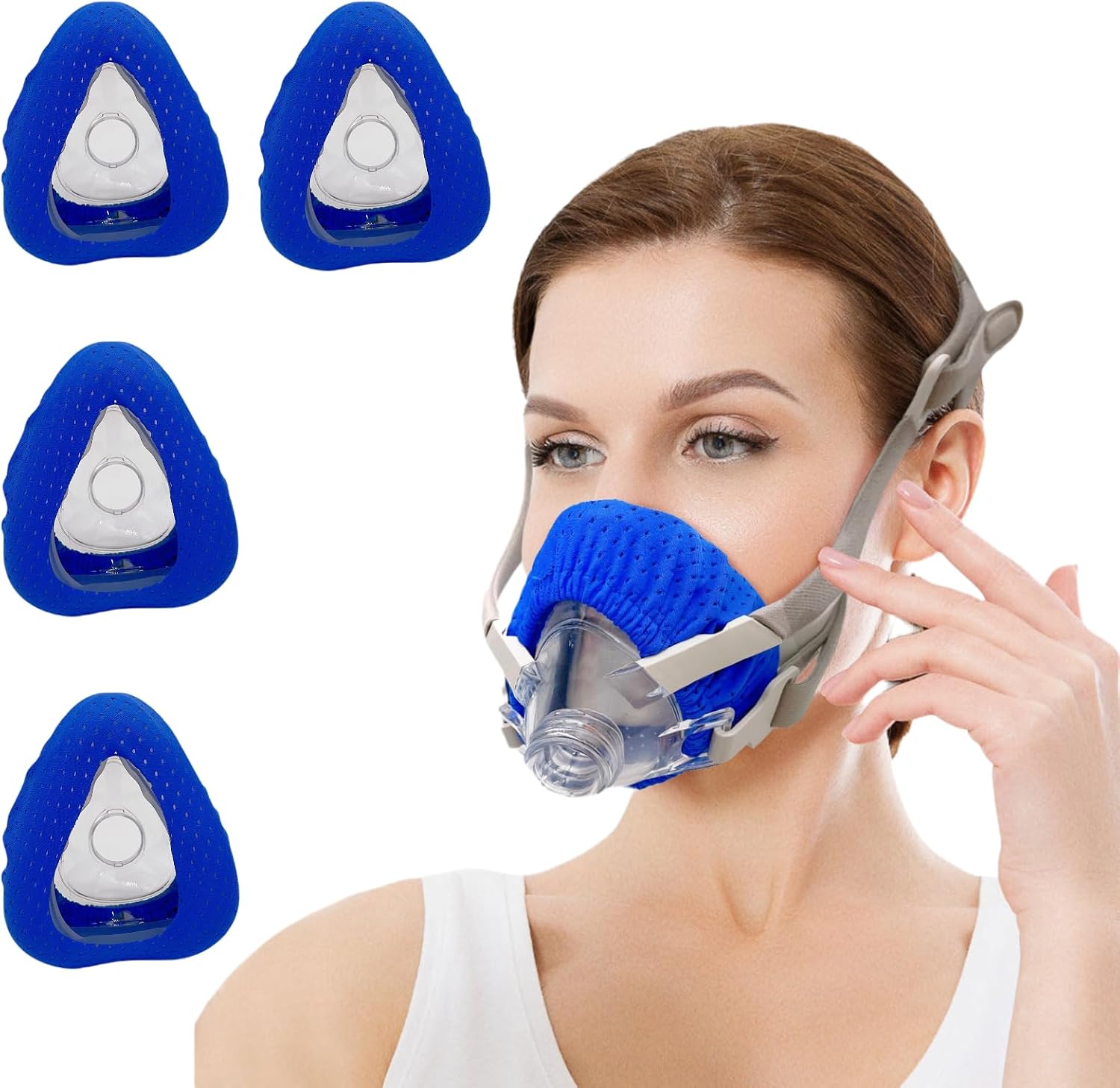 4er-pack Cpap-maskeneinlagen – Polstereinlagen Für Vollgesichtsmasken – Blau – Komfortabler, Seidiger Stoff – Einheitsgröße (passend Für Die Meisten)