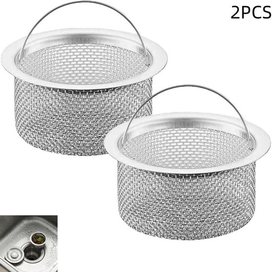 2er-pack Edelstahl-küchenspülensiebe Mit Feinem Maschengewebe Und Griffen (silber, 7,5 X 5,7 Cm)