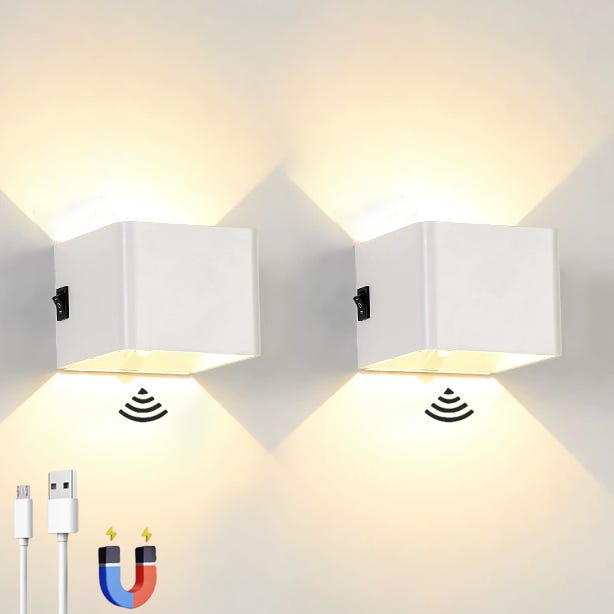Ein Set Aus Zwei Wiederaufladbaren Led-wandleuchten Mit Bewegungssensor, Kabellosem Magnetdesign Und Zwei Beleuchtungsmodi: Weiß.