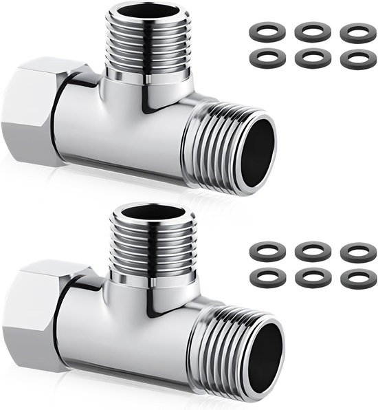 2 Stück T-stück 1/2" – 3-wege-wasserverteiler Aus Messing, 12 Ringe, Universeller Duschadapter, Badezimmer