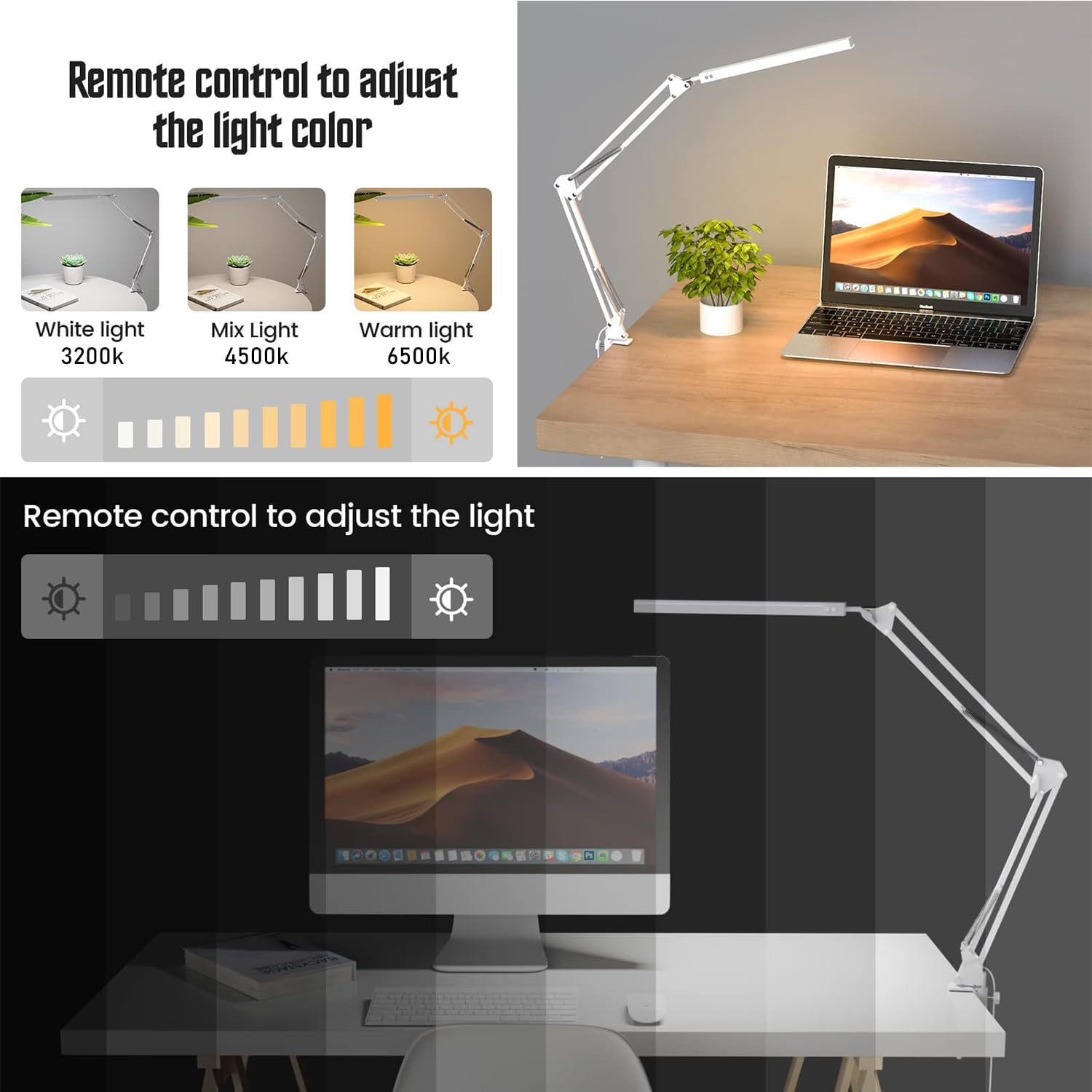 Led-schreibtischlampe – Homeoffice – Festinstallation – 3 Helligkeitsstufen – 14 Watt – Einstellbare Lichtintensität – 5000 K, Augenschonendes Blaulicht