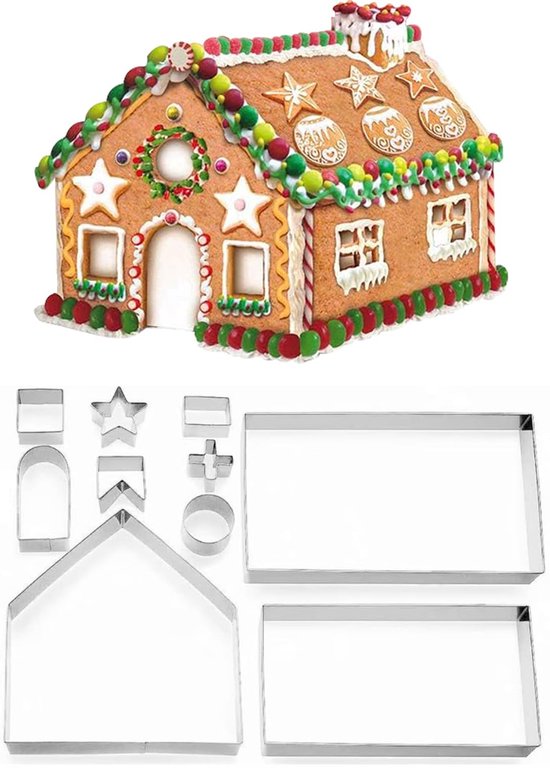 10-teiliges Weihnachtsplätzchen-set, Edelstahl – Geeignet Für Die Herstellung Von Lebkuchenhäusern Und Festlicher Backdekoration – Silber