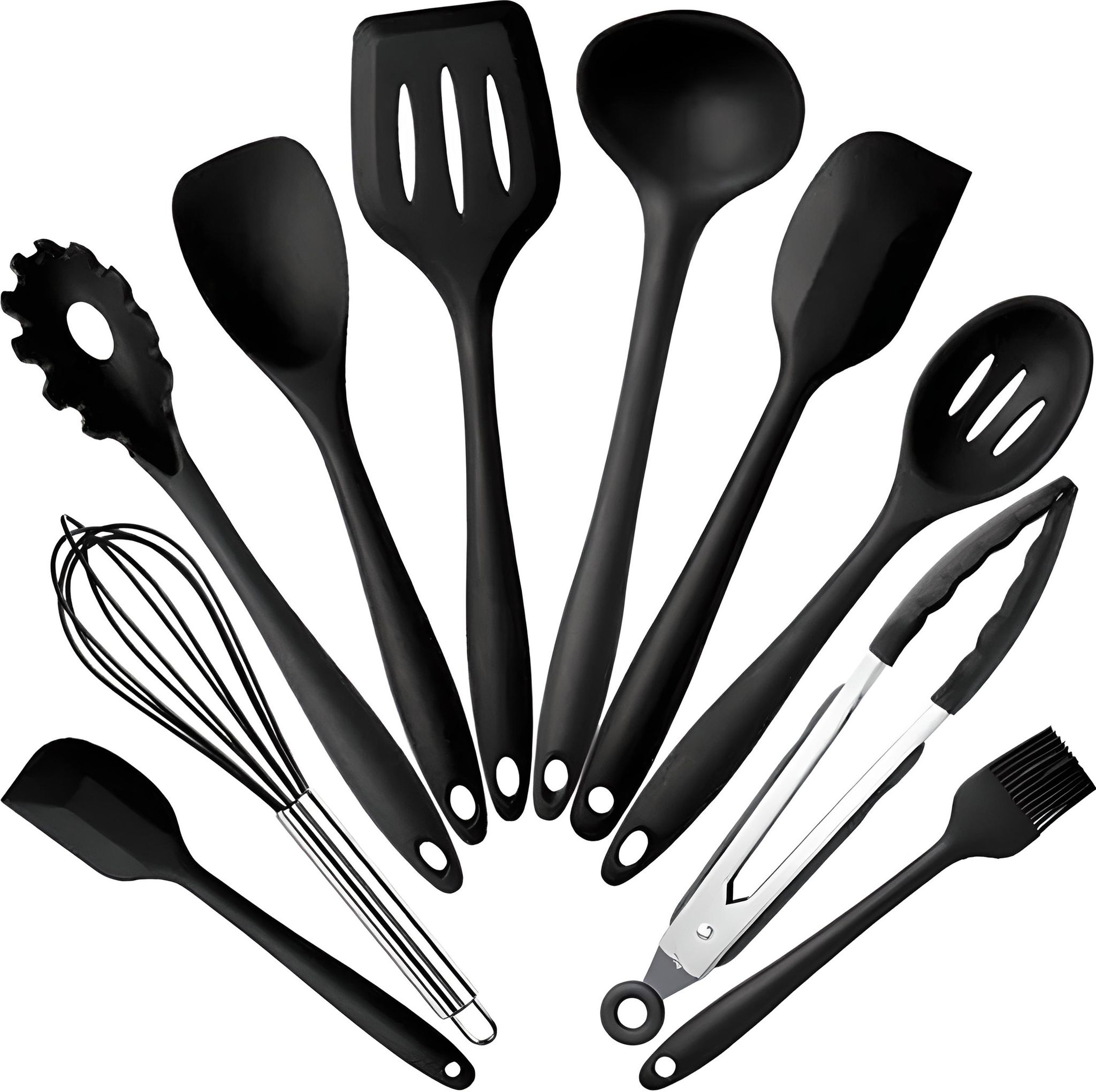10-teiliges Küchenutensilien-set Aus Silikon, Bestehend Aus Antihaftbeschichteten Pfannen, Kochutensilien, Spateln, Löffeln, Schaufeln Und Servierlöffeln.