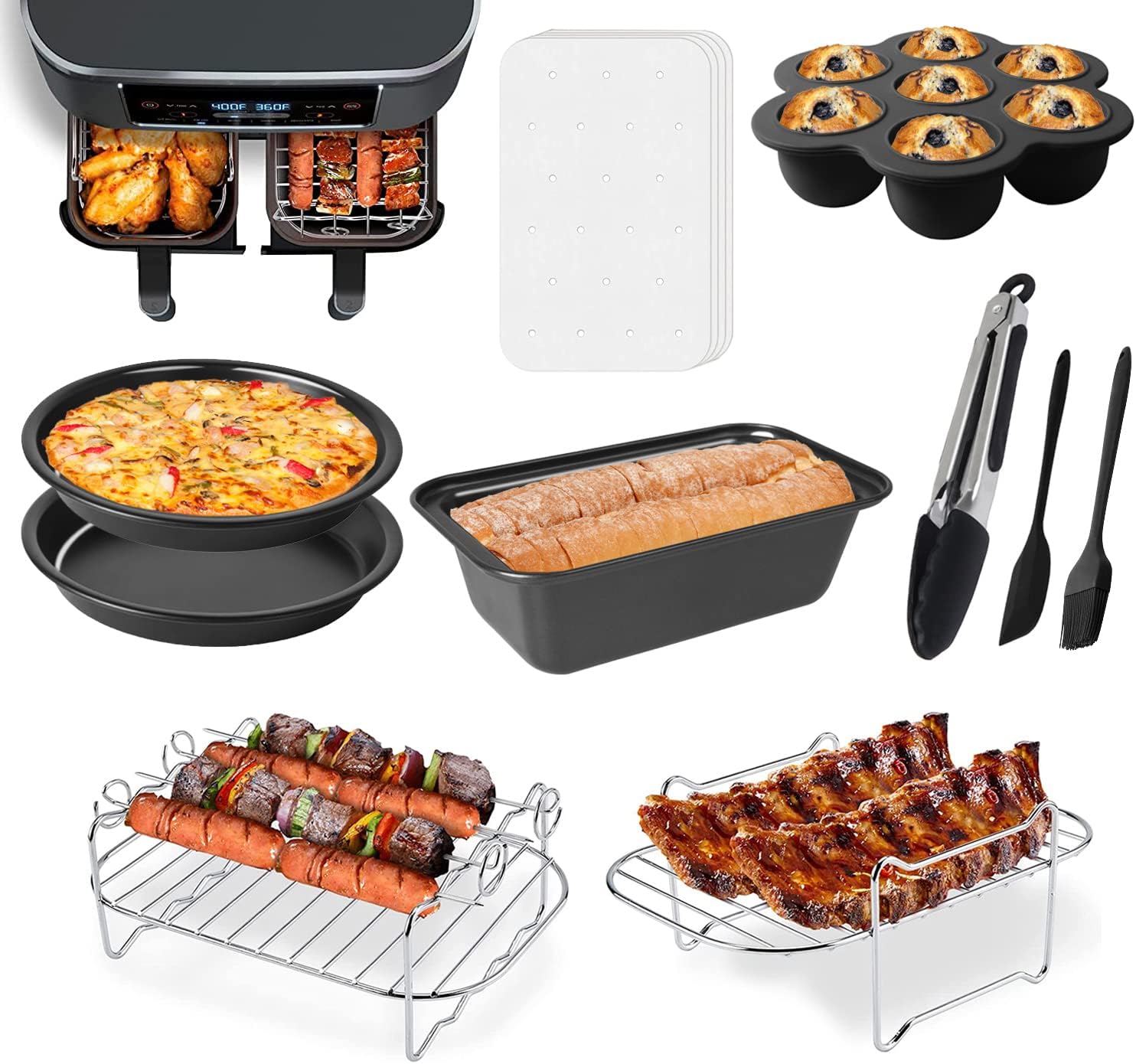 10-teiliges Zubehörset – Ninja Dual Airfryer Dz201 – Dz401 – 8-10-quart-heißluftfritteusen Mit Zwei Temperaturzonen – Mit Kuchenform – 10-teiliges Zubehörset Für Heißluftfritteusen
