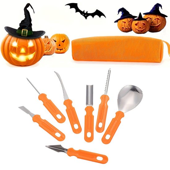 10-teiliges Kürbisschnitzset, Halloween-kürbisschnitzmesser Mit Kostenloser Abholverpackung Für Das Schnitzen Von Kürbissen Und Früchten Auf Festen – Orange