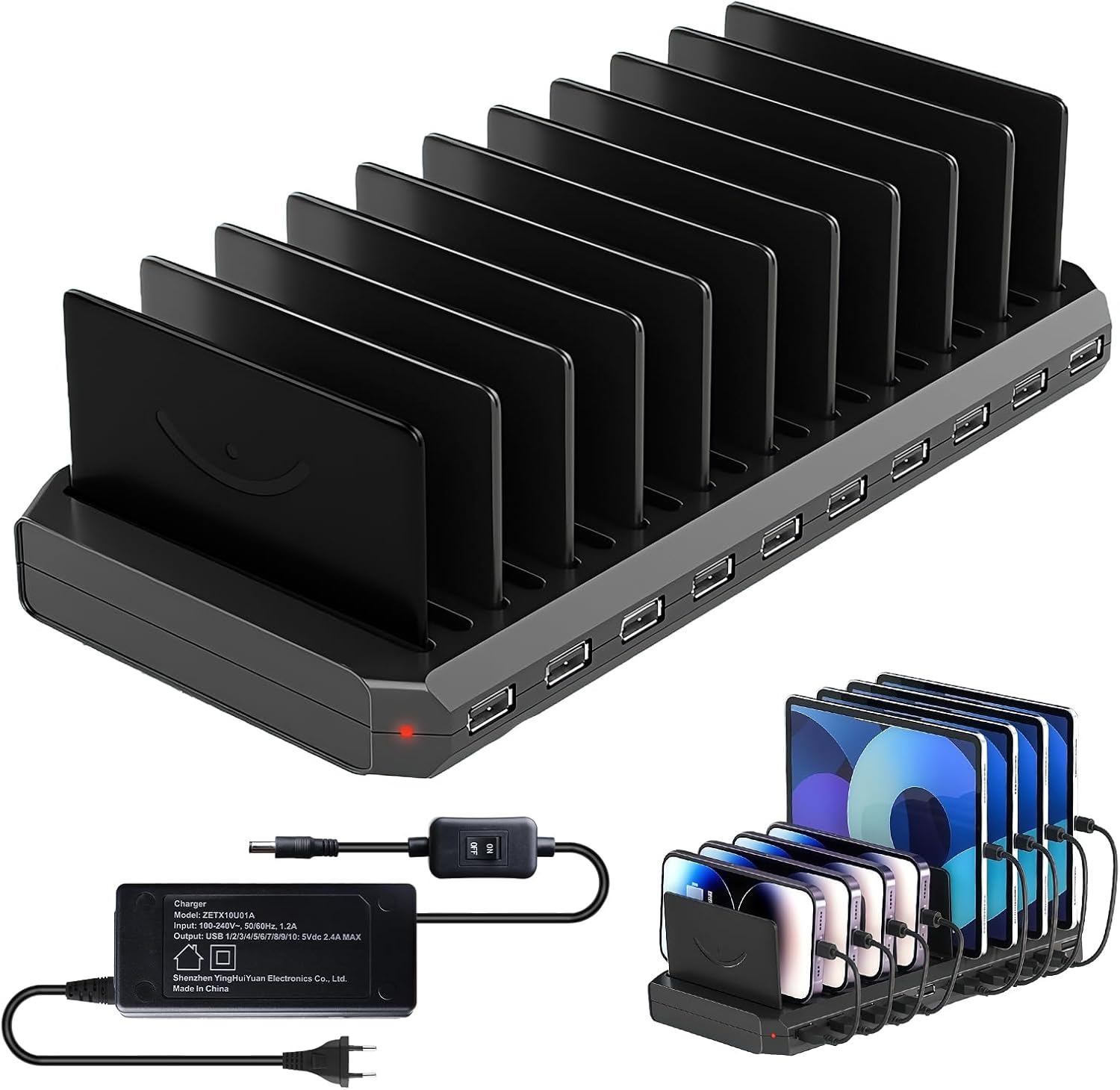 800-w-usb-ladegerät, 800 W, Für Vielfältige Anwendungen, 10-port-schnellladegerät Mit 8 Usb-c- Und 2 Usb-a-anschlüssen, Ladestation Für Mehrere Geräte