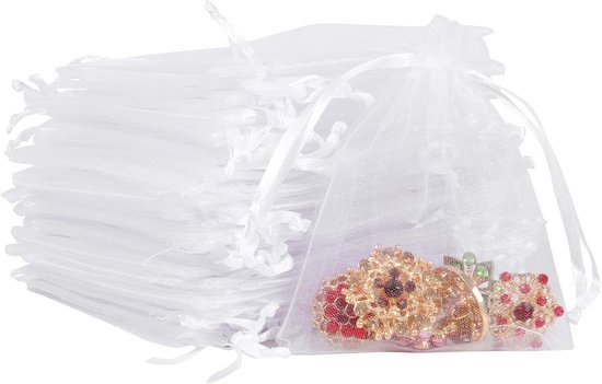 100 Transparente Organzabeutel Mit Kordelzug, Für Hochzeiten Und Partys, 7 X 9 Cm + 9 X 12 Cm, Weiß