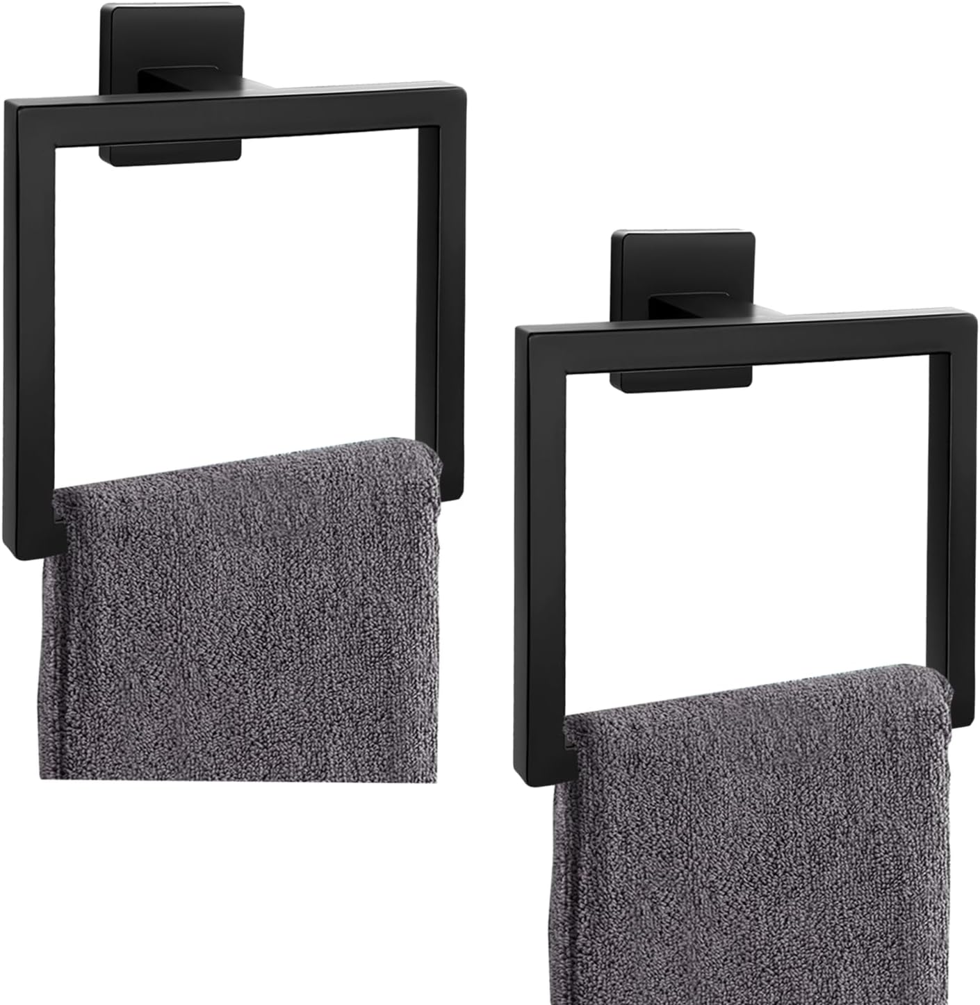 2-teiliges Set Aus Mattschwarzen, Quadratischen Handtuchringen, Moderner Badezimmer-handtuchhalter, Handtuchhaken Aus Edelstahl, Wandmontiertes Badezimmerzubehör.
