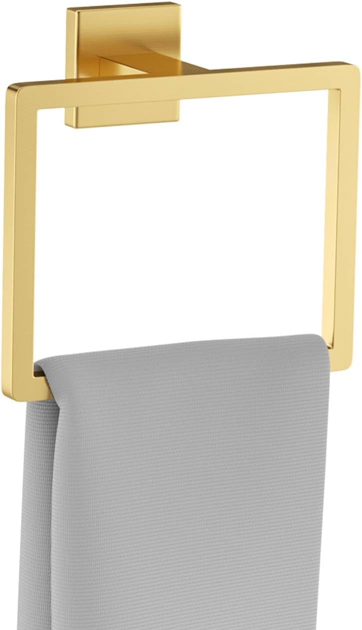 Handtuchringe Aus Gebürstetem Gold, Quadratischer Handtuchhalter, Handtuchstange, Badezimmerarmaturen, Wandmontierter Handtuchhalter Aus Edelstahl (gold).