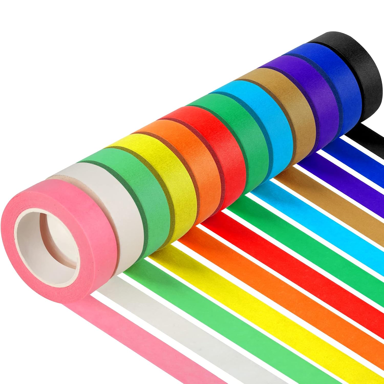 12 Rollen Farbiges Kreppband, Kinderbastelbedarf, Bastelband, Farbige Klebebandrollen, Farbiges Malerband, 1,5 Cm X 10 Meter