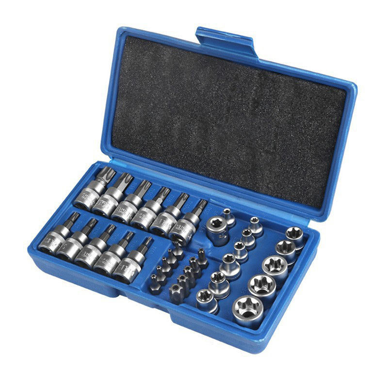 Ein Set Aus 34 Steckschlüsseln (männlich Und Weiblich) Sowie Bits Und Adaptern Eignet Sich Für Werkzeugsets Zur Reparatur Von Mechanik Und Kraftfahrzeugen.