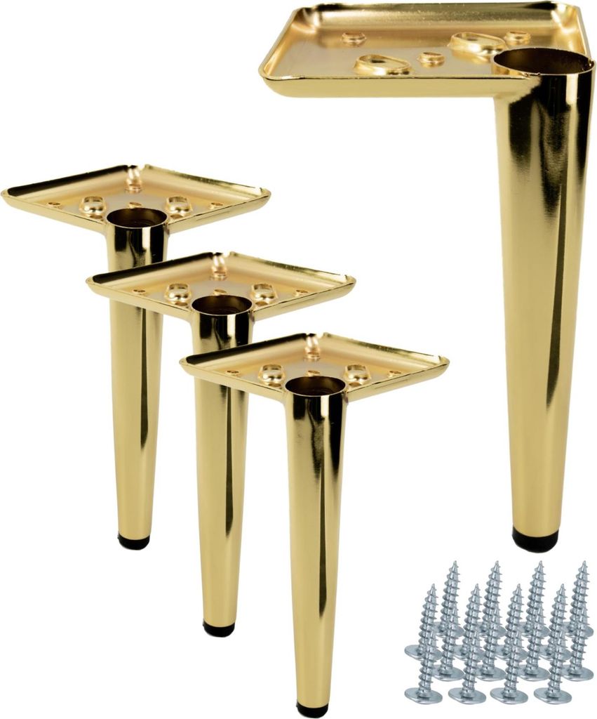 Ein Set Aus Vier Vergoldeten Chrom-möbelbeinen, 17 Cm Lang – Elegante Metallbeine, Geeignet Für Sofas, Kommoden Und Sideboards.