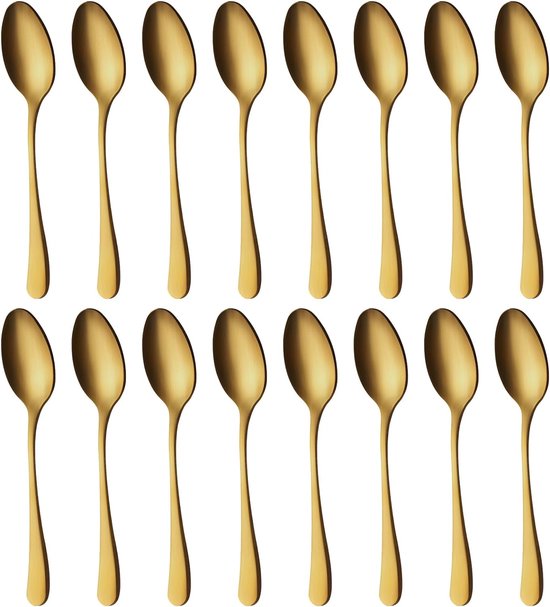 Mattgoldene Löffel, 16-teiliges Set, 20,5 Cm, Edelstahllöffel, Kaffeeserie, Spülmaschinenfest, Suppe, Perfekt Für Zuhause, Restaurant, Partys Und Andere Anlässe