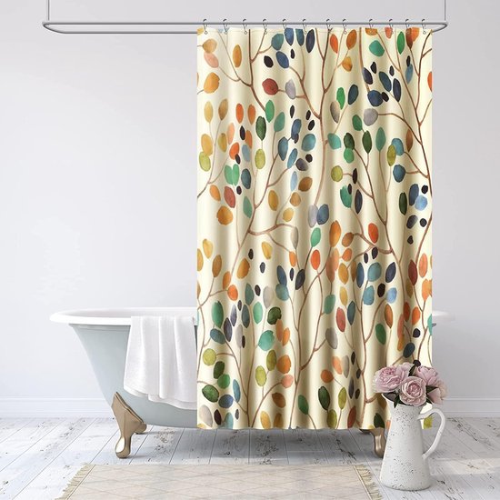Duschvorhang, 180 X 200 Cm, Beige, Schimmelresistentes Gewebe, Botanisches Muster