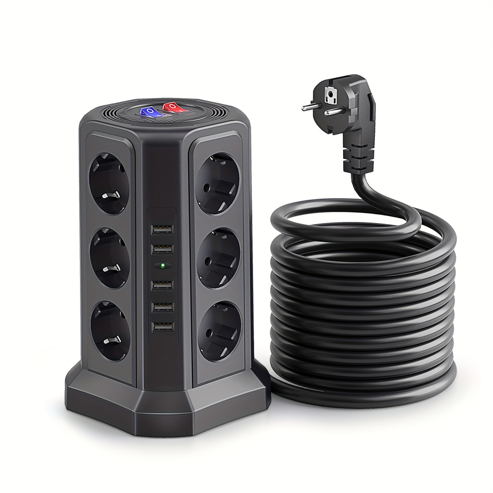 Turm-verlängerungskabel Mit Usb-anschlüssen (1,8 M) Und 18-w-usb-c-schnellladegerät, 5 Usb-anschlüsse Und 12-fach-turm-verlängerungskabel Mit Überspannungsschutz