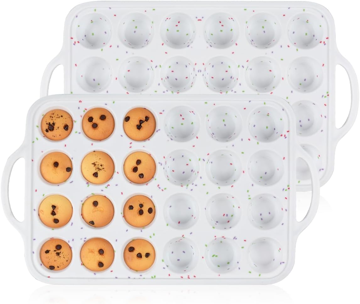 2 Mini-muffinformen – Silikon-cupcake-backformen Mit 24 Mulden – Metallverstärkter Rahmen – Griff – Antihaftbeschichtung – Muffins – Cupcakes – 2 M