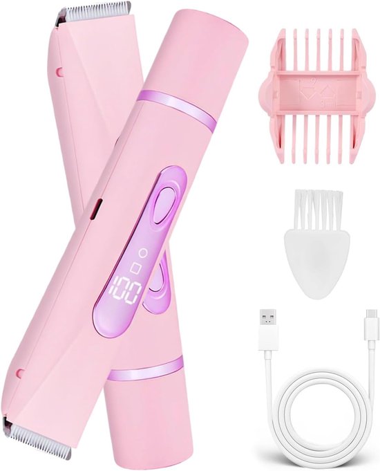 2-in-1 Kabelloser Damenrasierer, Pink – Ipx7 Nass- Und Trocken-bikinitrimmer Mit Led-anzeige Für Gesicht, Beine Und Achseln