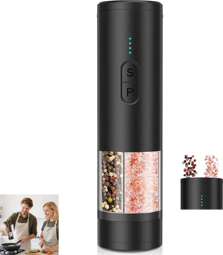 Elektrische 2-in-1 Salz- Und Pfeffermühle Mit Verstellbarem Keramikmahlwerk, Led-anzeige, Usb-ladefunktion Und Automatischer Gewürzmahlung – Das Perfekte Geschenk.