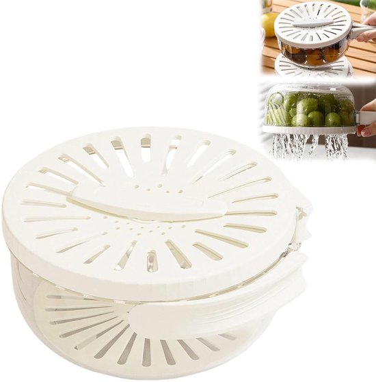 2-in-1 Multifunktions-abtropfkorb Mit Deckel Und Klappbarem Griff Zum Spülen Und Abtropfen Von Gemüse Und Obst – Weiß