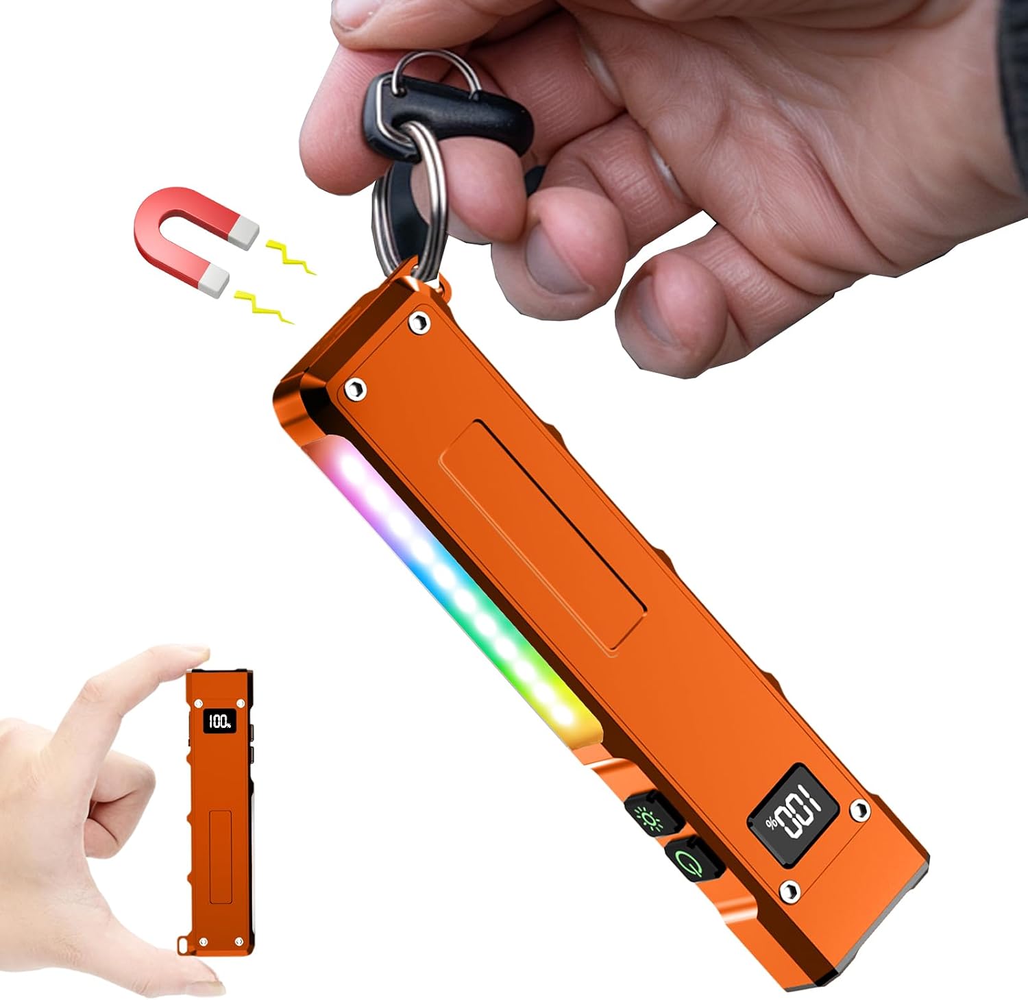 Wiederaufladbare Led-taschenlampe Mit 500.000 Lumen, Kleine Led-taschenlampe Mit 2 Schaltern Und 9 Modi, Clip, Orange, Cob-seitenlicht
