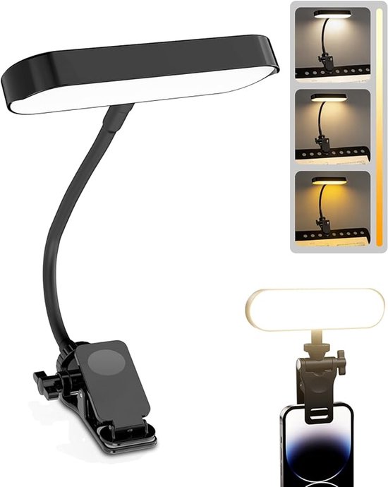 2-in-1 Wiederaufladbare Led-leseleuchte Und Videokonferenzlampe Zum Anklemmen, Schwarz