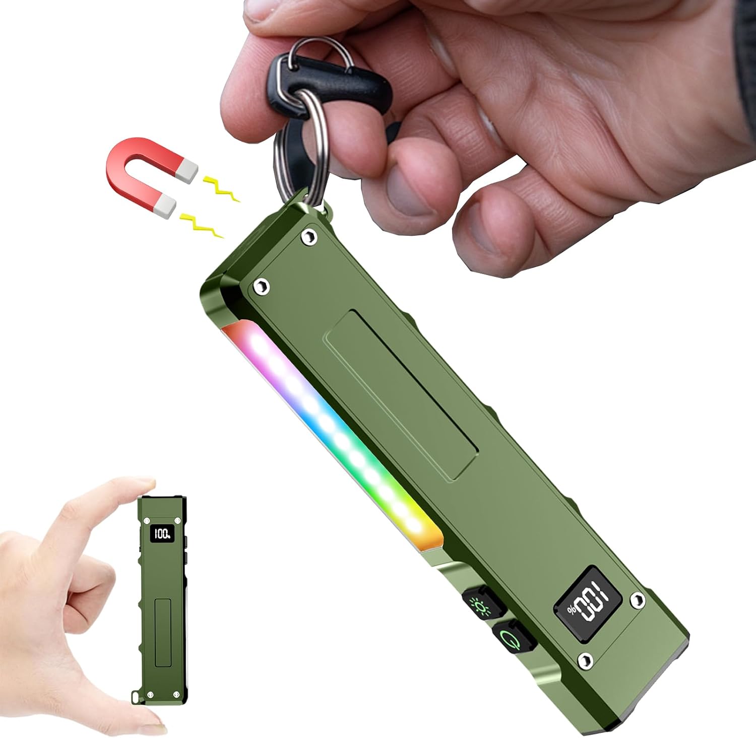 Wiederaufladbare Led-taschenlampe Mit 500.000 Lumen, Kleine Led-taschenlampe Mit 2 Schaltern Und 9 Modi, Clip, Grün, Cob-seitenlicht