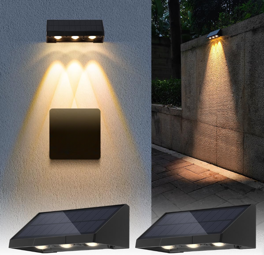 2er-pack Solar-wandleuchten Für Den Außenbereich, 3-led-zaunleuchten Mit Linse, Wasserdichte Solar-außenleuchte Mit Warmweißem Licht, Geeignet Für Veranden, Terrassen Und Balkone.