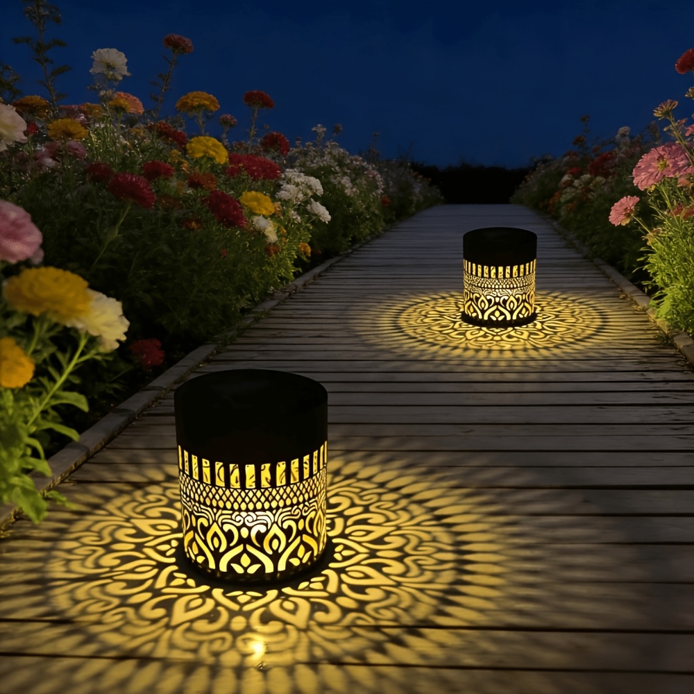 2-teilige Solar-mandala-wandleuchte – Projektionsblume Für Stimmungsvolle Beleuchtung Im Freien, Auf Terrassen, Wegen Und An Feiertagen