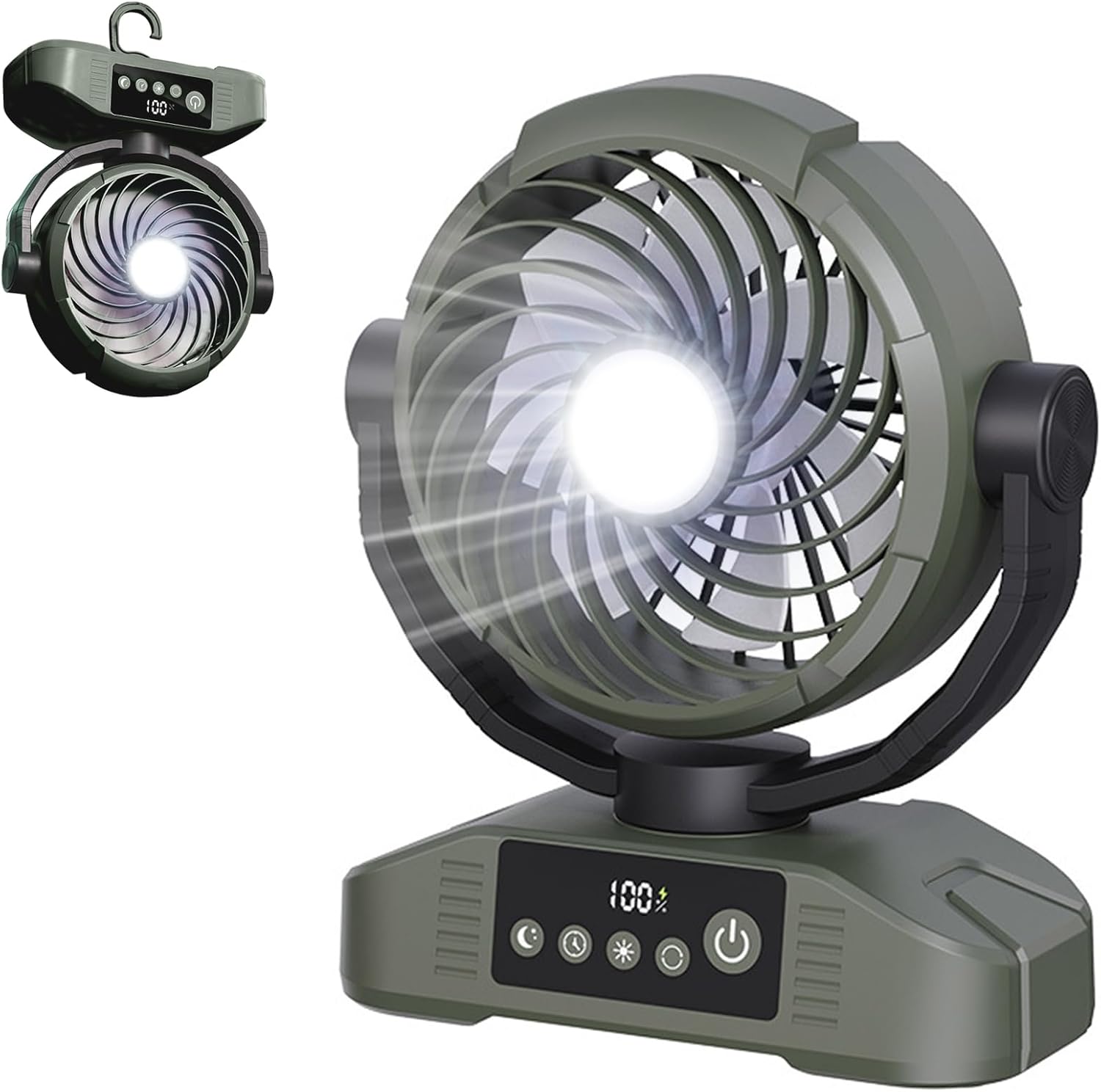 Campingventilator Mit Led-licht, 20000 Mah Akku, Automatischer Oszillation, Kabelloser Ventilator Mit Aufhängehaken, 5 Geschwindigkeitsstufen, 5 Timer