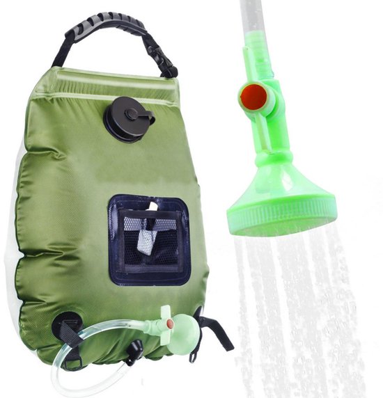 20-liter-camping-duschsack Mit Solarheizung, Schlauch Und Duschkopf (grün)