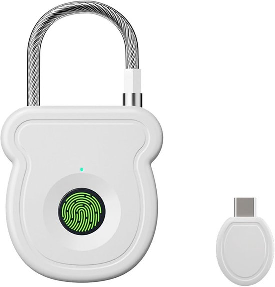 Intelligentes Fingerabdruck-vorhängeschloss Mit Notfall-usb-anschluss (weiß), Wasserdichtes Schnellverschluss-schließfachschloss.