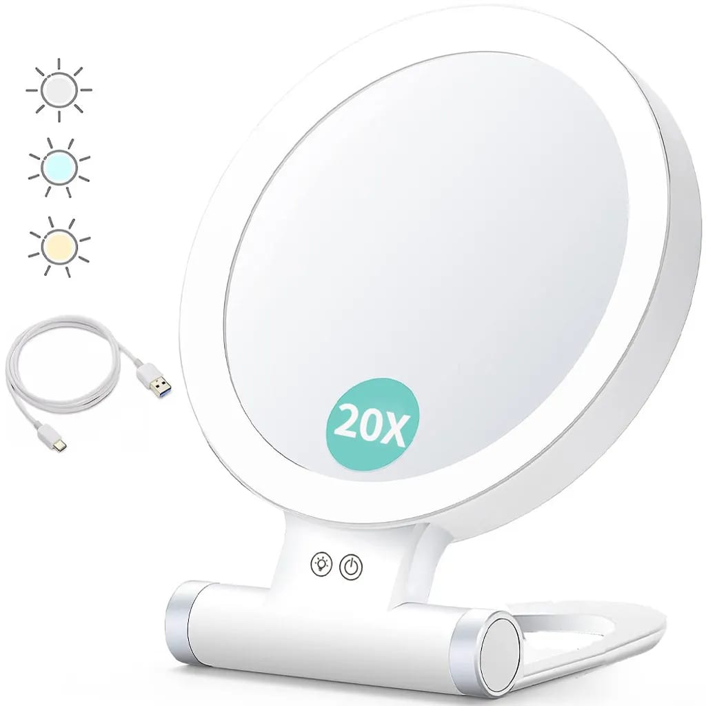 Tragbarer Led-schminkspiegel Mit 20-facher Vergrößerung, Doppelseitig, Usb-ladefunktion, Faltbar