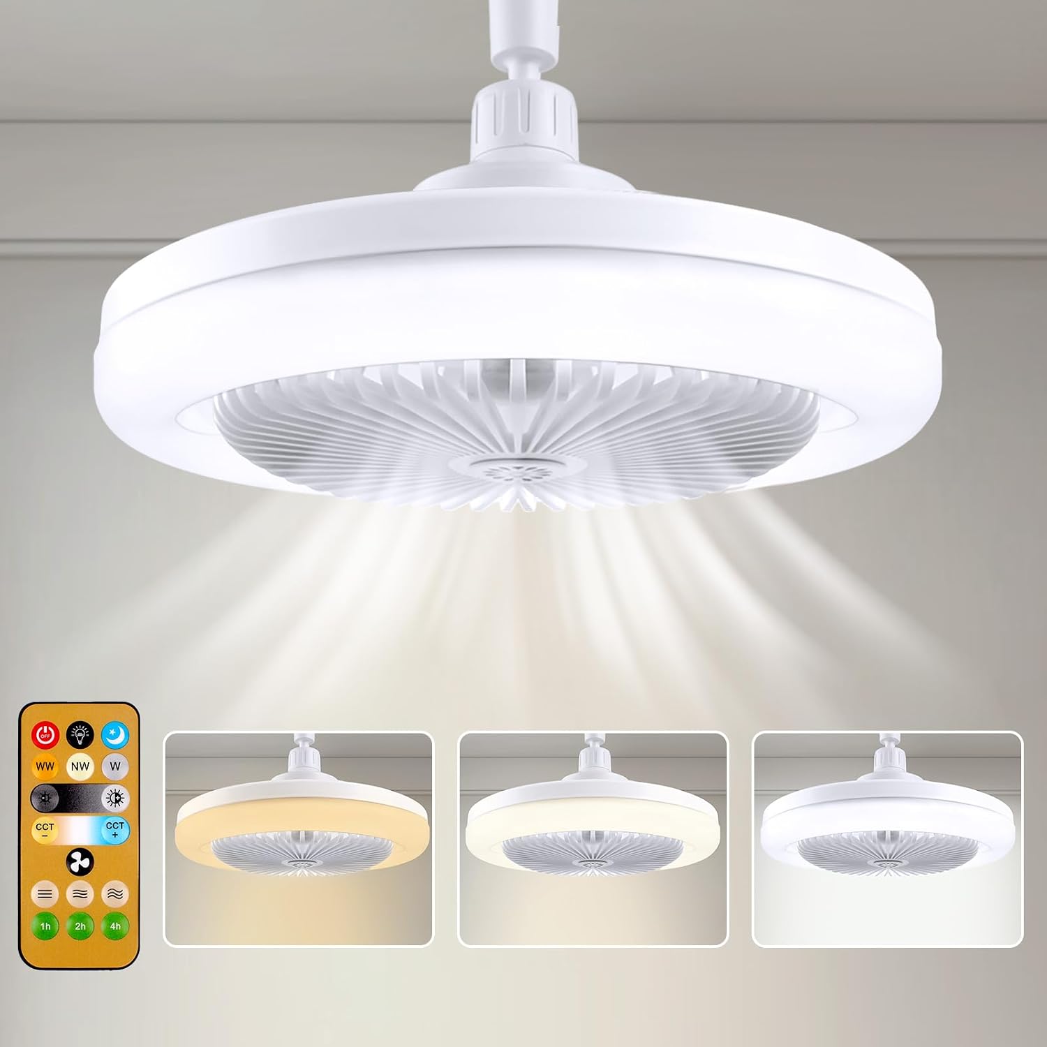 Deckenventilator Mit Steckdose Und Fernbedienung, 10-zoll-deckenventilator Mit 3 Geschwindigkeitsstufen, Dimmbarem Led-licht, E26/e27-fassung, Kabelloser Deckenventilator