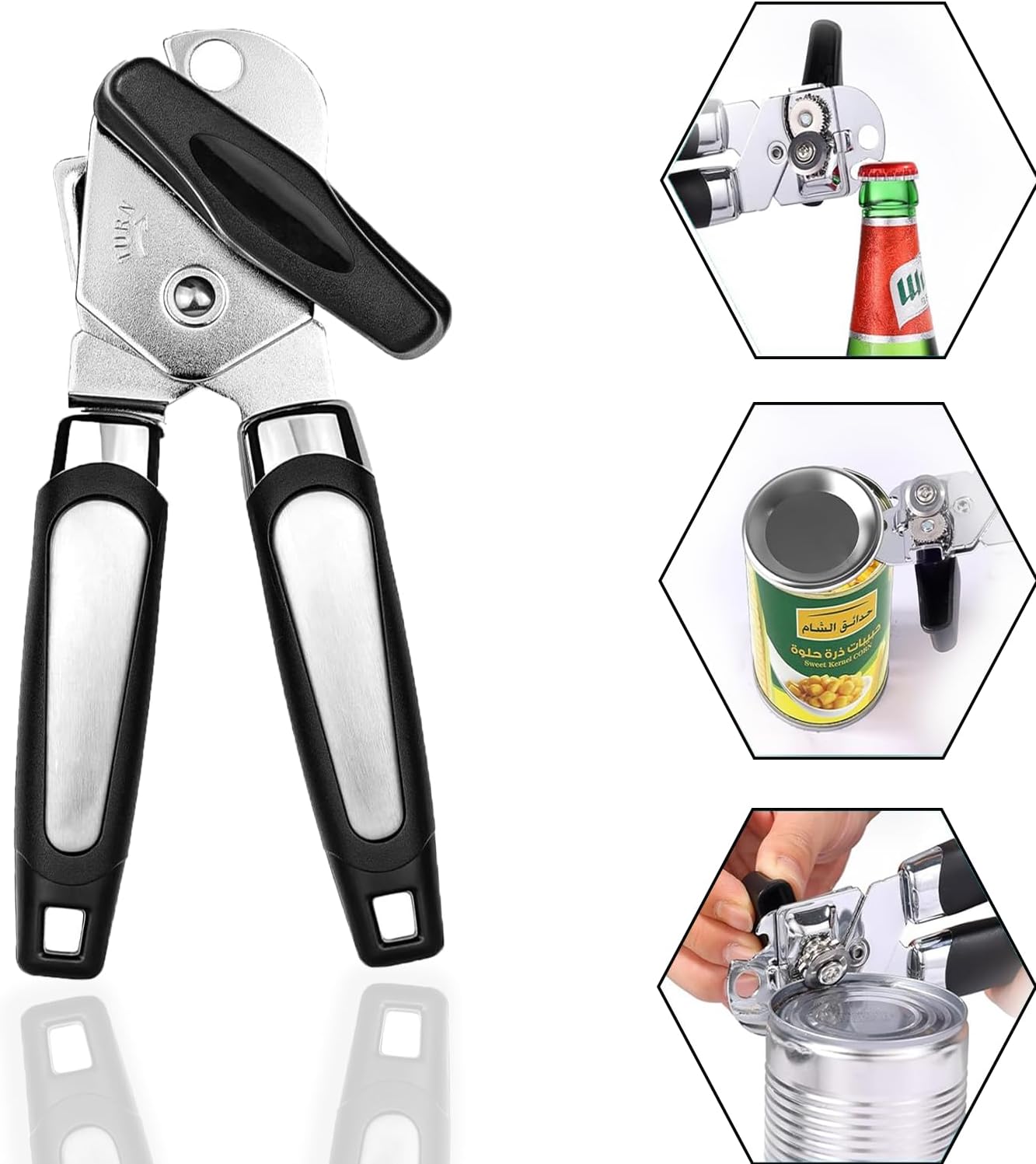2-teiliger Dosenöffner, Multifunktionaler 3-in-1-dosenöffner Aus Edelstahl, Manueller, Robuster Dosenöffner, Flaschenöffner Mit Rutschfester Oberfläche