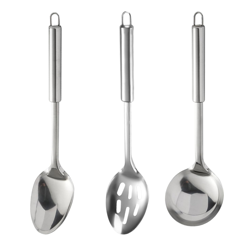 Dreiteiliges Küchenlöffelset Aus Edelstahl: Schaumlöffel, Suppenkelle, Servierlöffel Geeignet Zum Rühren, Pfannenrühren Und Servieren.