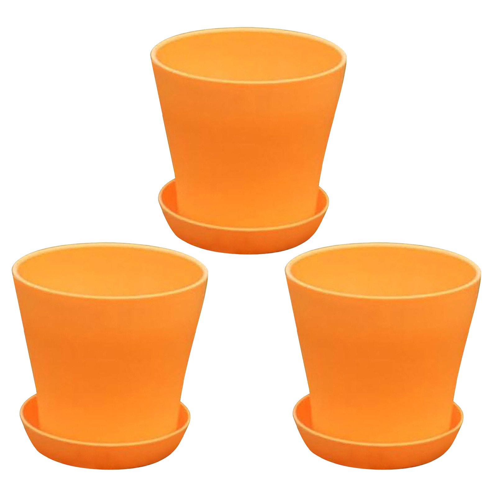 Dekorative Kunststoff-pflanzgefäße, 5,5-zoll-pflanzgefäße, 3er-pack Pp-töpfe, Mit Abflusslöchern Und Untersetzern, Geeignet Für Zimmerpflanzen Und Blumen (orange).