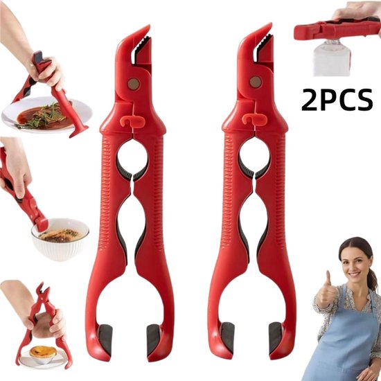 2-teiliges Set Roter, Hitzebeständiger Schüssel- Und Tellerclips Mit Flaschenöffner, Rutschfeste Küchenclips, 22 X 8 X 5 Cm