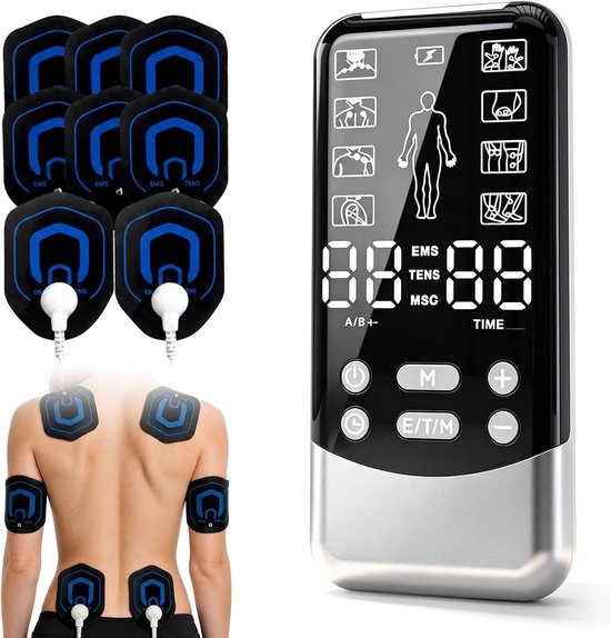 Ems/tens-schmerzmittel, 3-in-1-elektrostimulationsgerät Mit 24 Massageprogrammen Und 16 Elektrodenpads, Zweikanal.